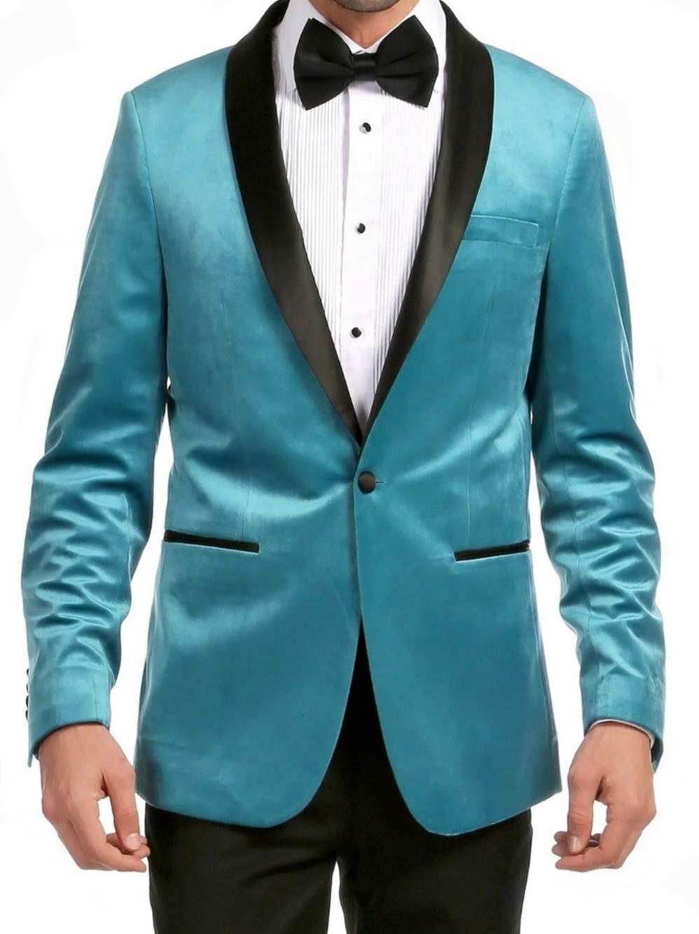 Ferrecci Enzo Turquoise Teal Velvet Slim Fit Satin Shawl Lapel Tuxedo Blazer